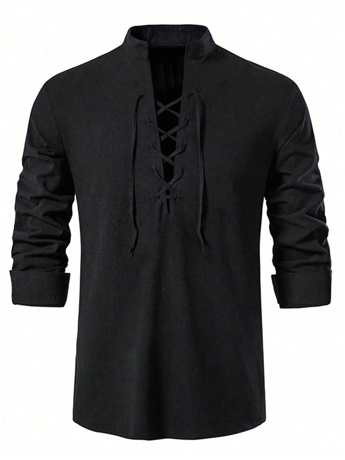 Men Lace Up Front Long Sleeve Top, Fall