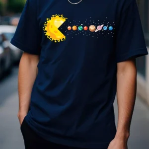 Boys & Teenagers' Casual Crew Neck Short Sleeve T-Shirt With Funny Cosmic Planet Pattern, Versatile For Daily, Street, Outdoor, School Commute