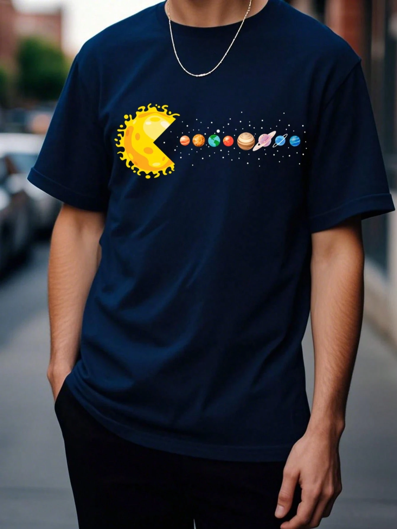 Boys & Teenagers' Casual Crew Neck Short Sleeve T-Shirt With Funny Cosmic Planet Pattern, Versatile For Daily, Street, Outdoor, School Commute