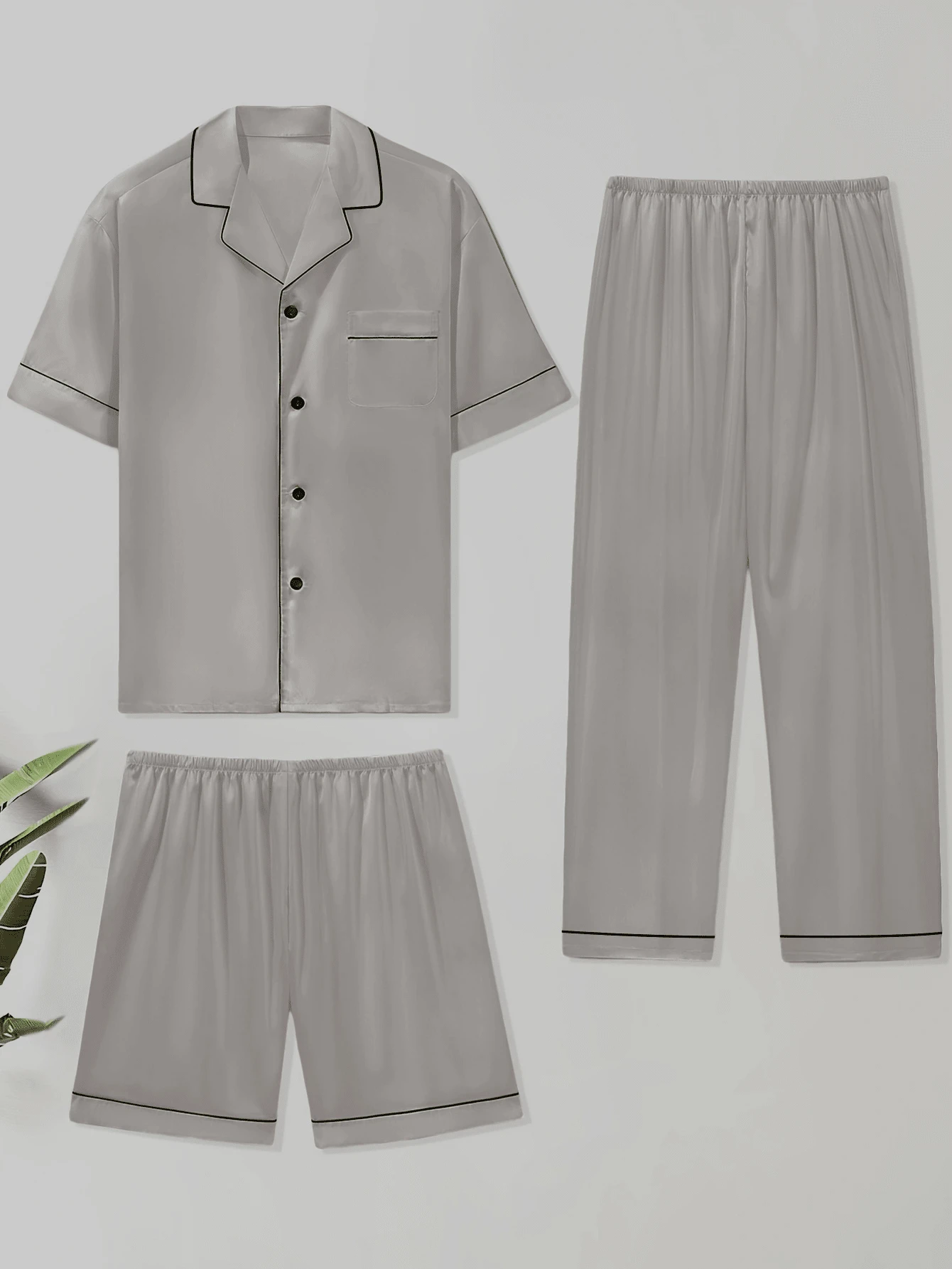 3pcs Men's Fashion Casual Short Sleeve Shorts And Pants Pajama Set
