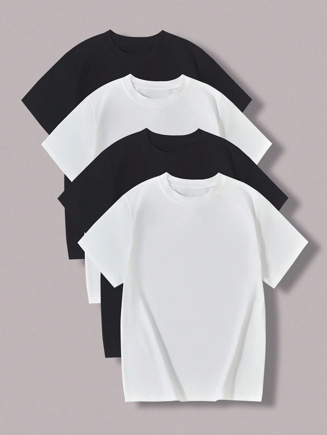 SHEIN 4-Piece Set Casual Streetwear Baggy Fitted Soft Multi-Color T-Shirts For Teenage Boys Sixth Form Beach Black White Summer