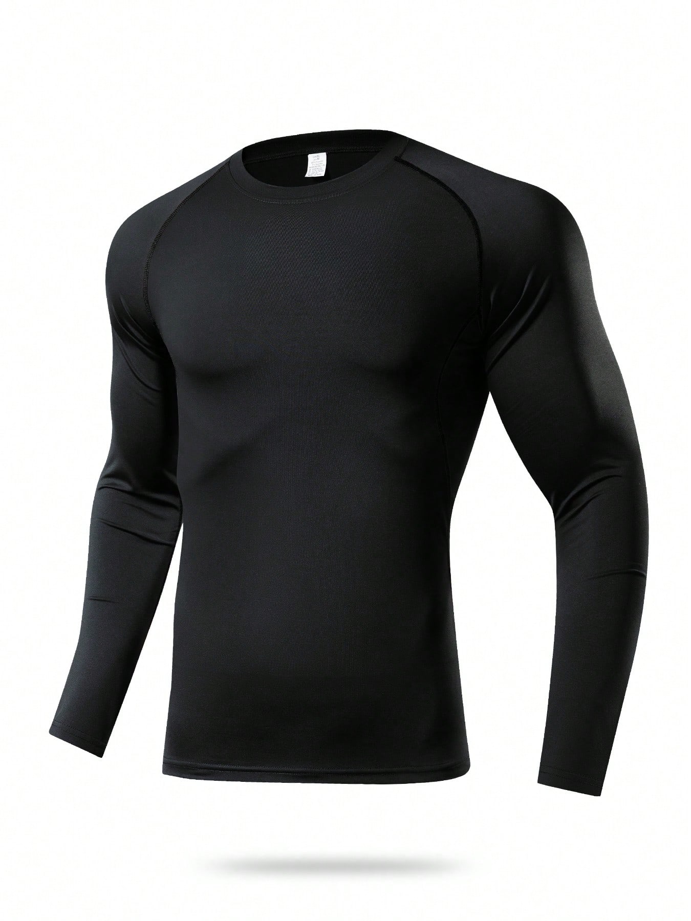 1pc Men's Compression Long Sleeve Fitness Top, Tight Fit Core Workout Base Layer Sports Black