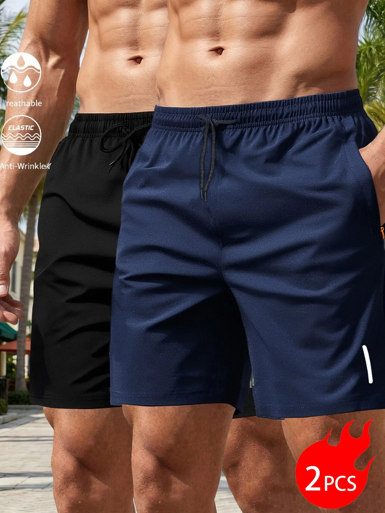 2pcs Men's Casual Shorts, Daily Casual, Outdoor Sports, Beach Vacation