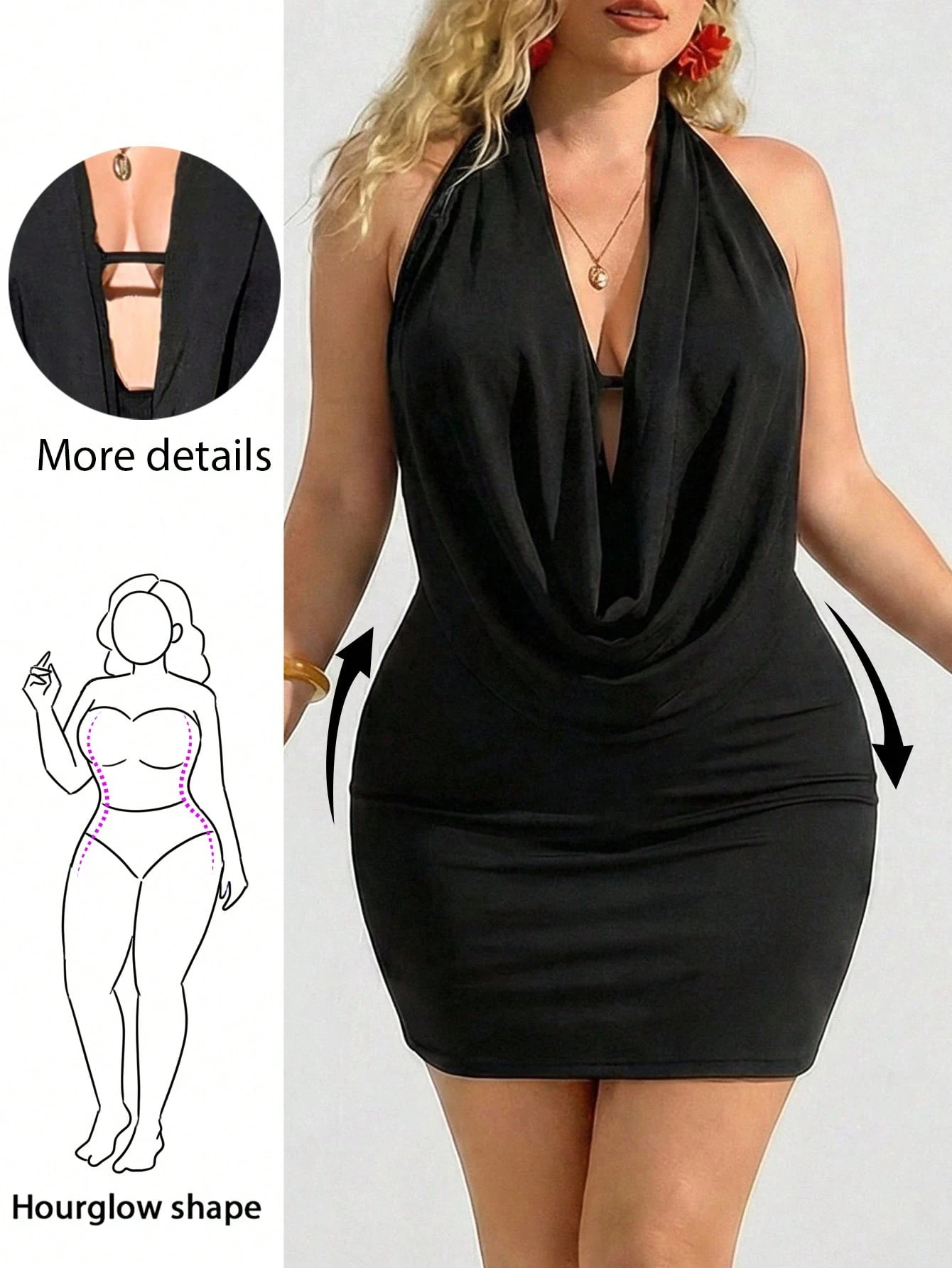 Enliva Plus Size Women Solid Color Plunging Neck Sexy Country Halter Dress, For Hourglass Body Shape Date Night Brunch Concert Black Summer - Color 2