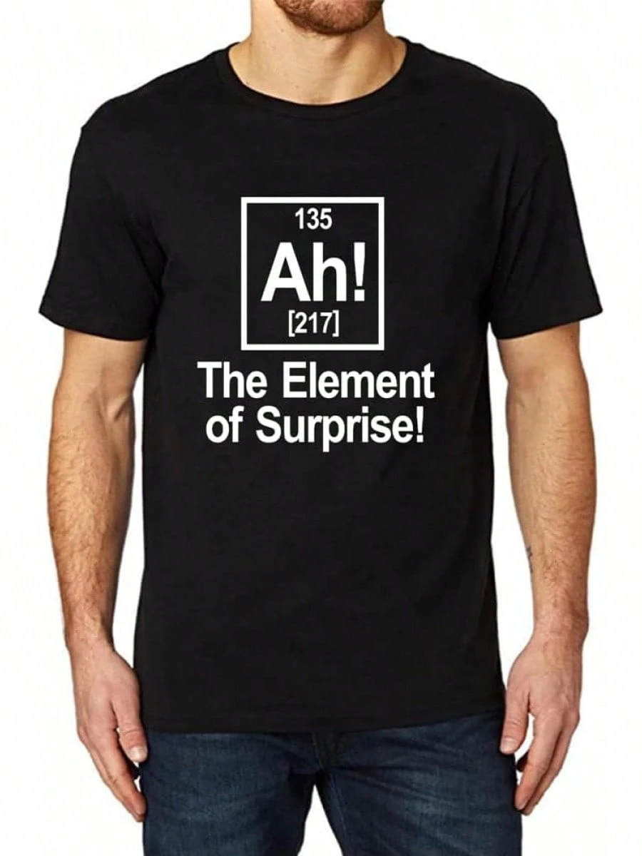 Men's T-Shirts Printed Ah Element Of Surprise Science Casual Black T Shirt