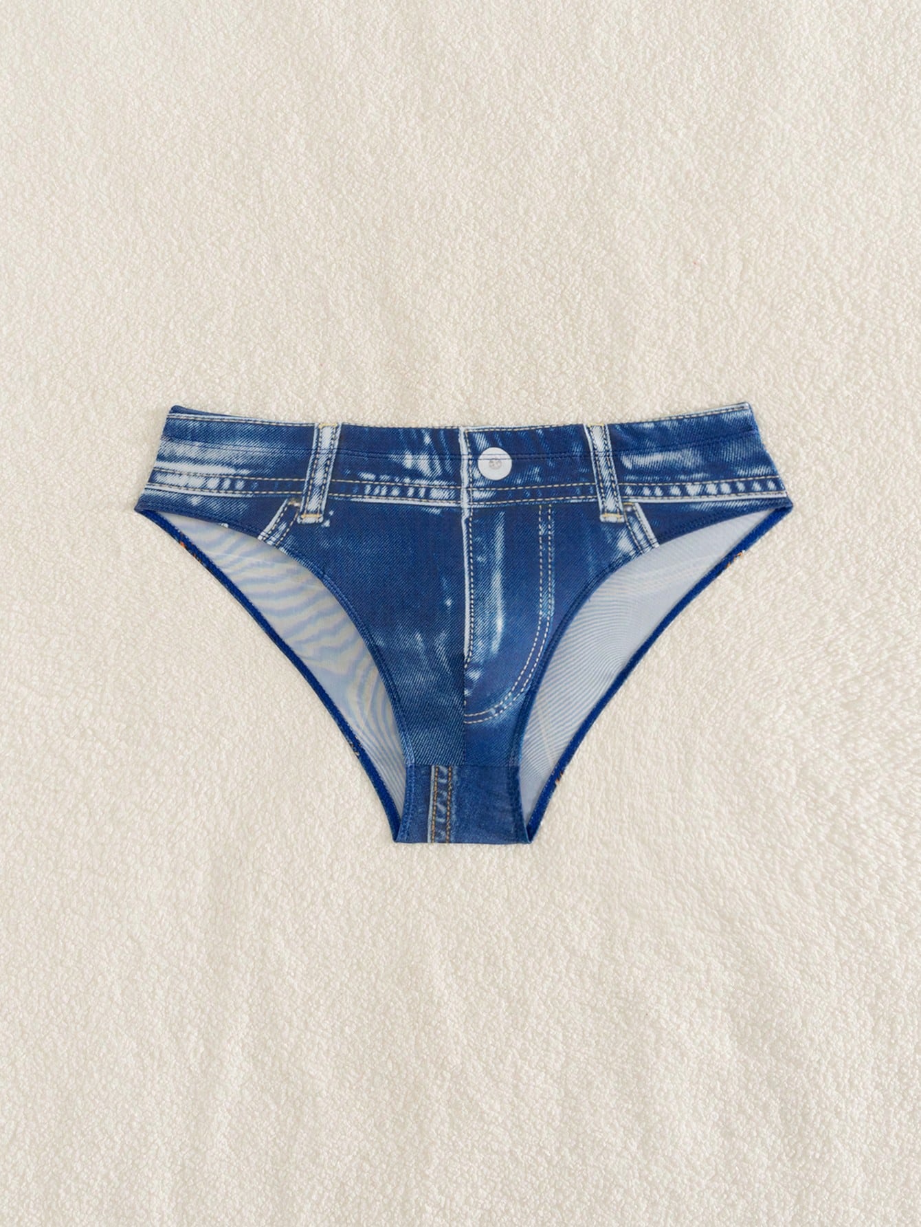 Manfinity KASUA Men's Beach Vacation Denim Effect Print Swim Briefs, Holiday