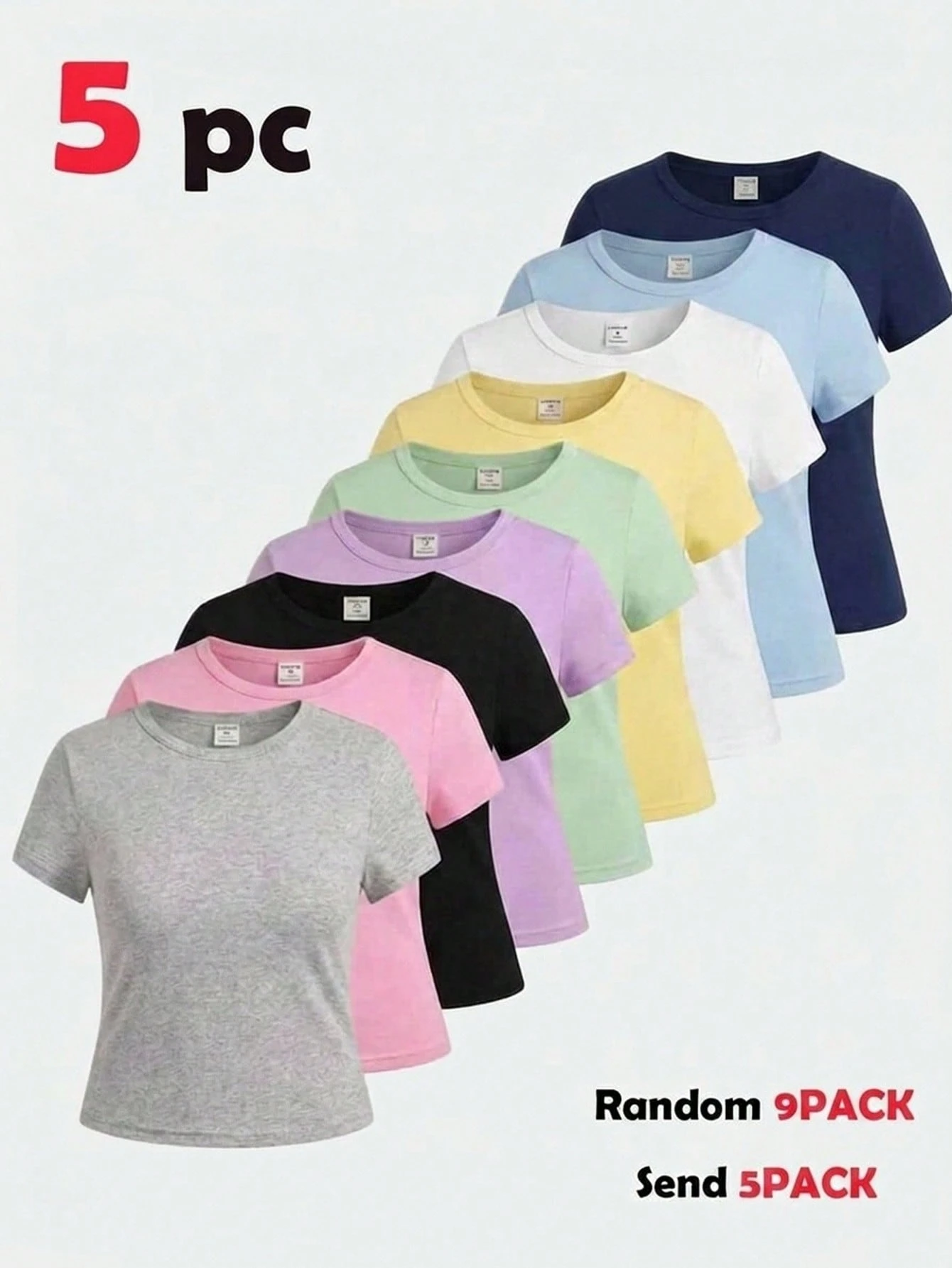SHEIN Casual School Girl Minimalist Versatile Comfortable Teen Girls T-Shirt 5-Piece Set Summer Back-To-School Birthday Prom Grey Pink Black Lavender