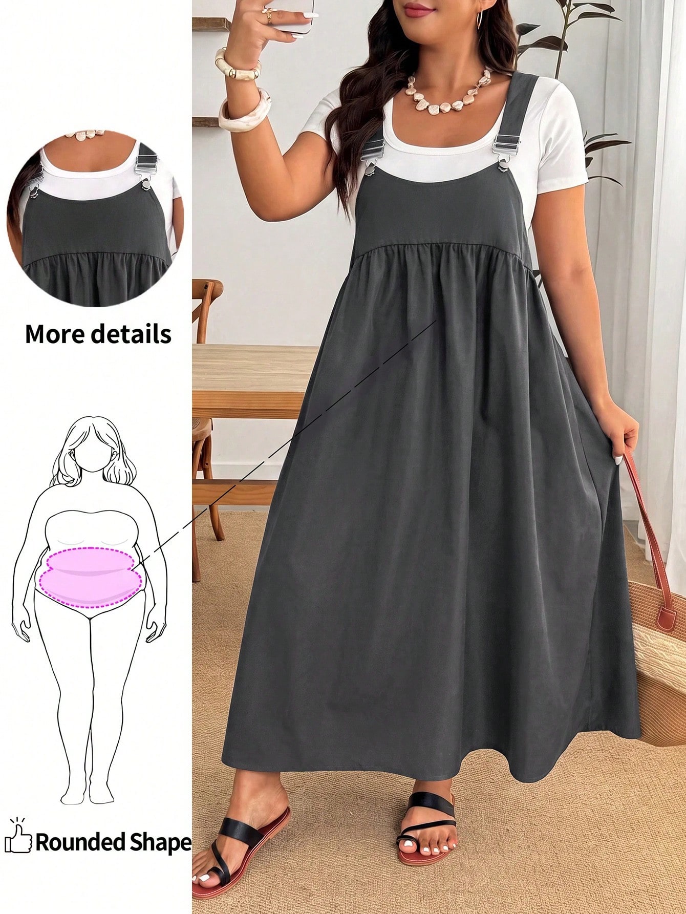 Enliva Plus Size Loose Black Strap Dress