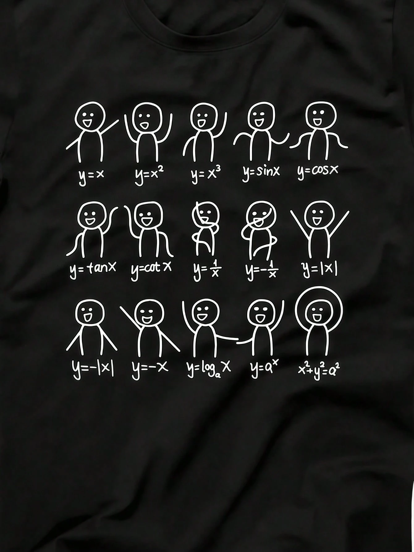 Funny Math Function Graph Stick Figure Dance Algebra Equation Joke Men's Graphic Tee Black