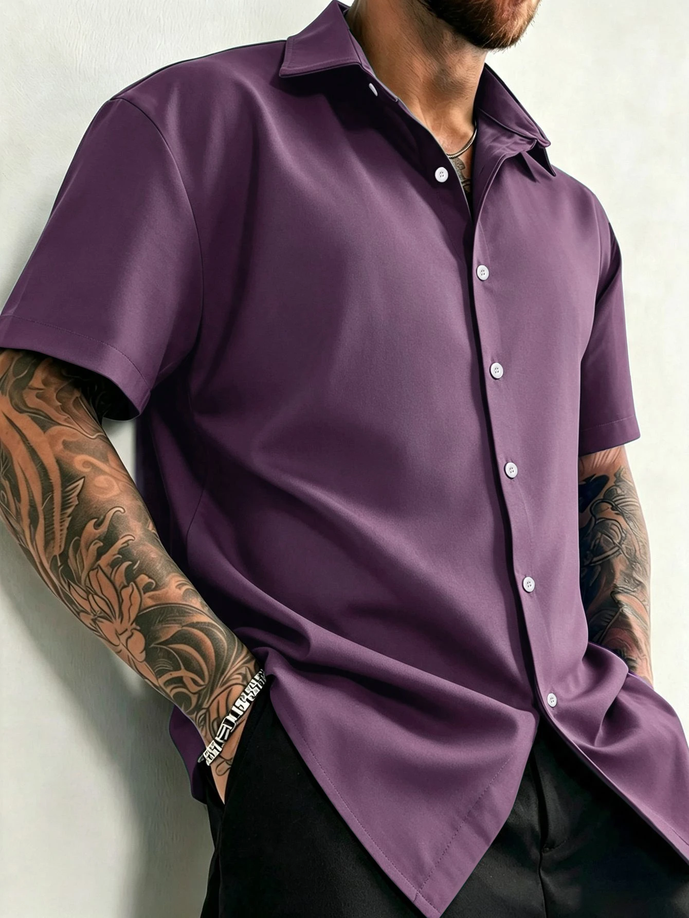 Airaco Men's Solid Color Short Sleeve Single-Breasted Casual Commute Shirt