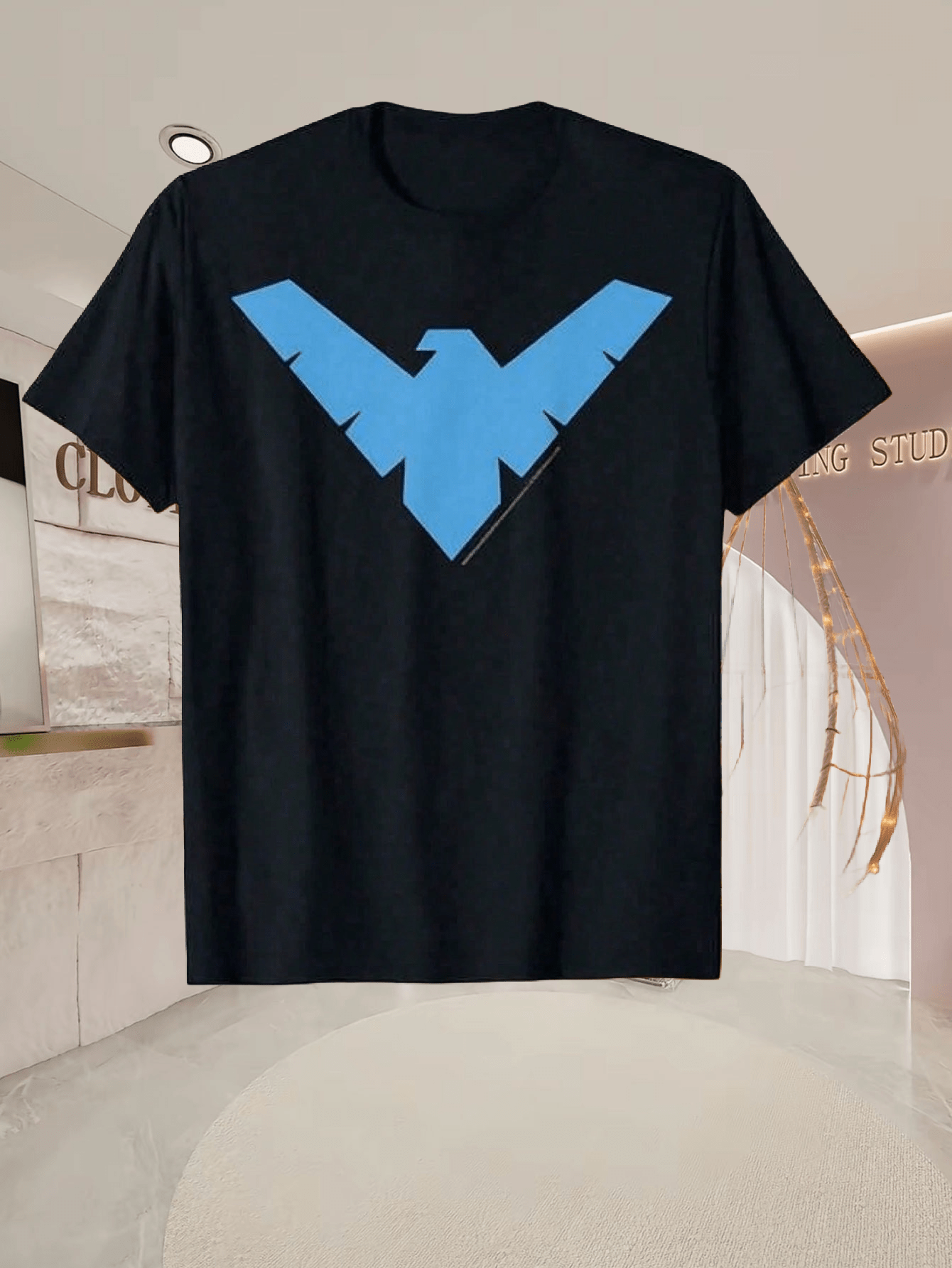 Fashion Print Casual Shirt Men's Printed Shirt, Nightwing Classic Blue Shirt, Back Vacation Dress - Black