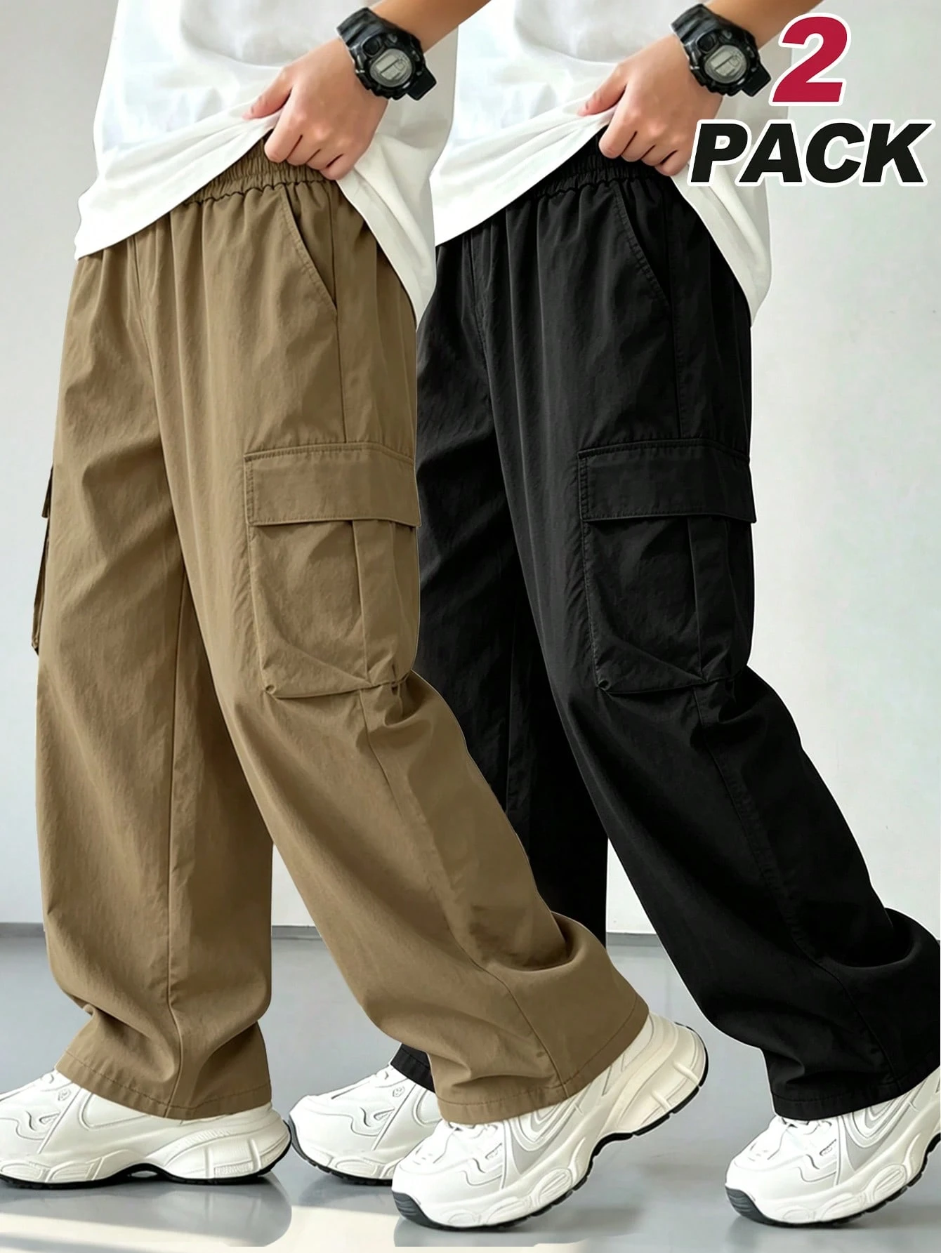 Fashionable Casual Versatile Loose Cargo Pants 2-Piece Set, Teen Boys' Autumn/Winter Bottoms Outfit