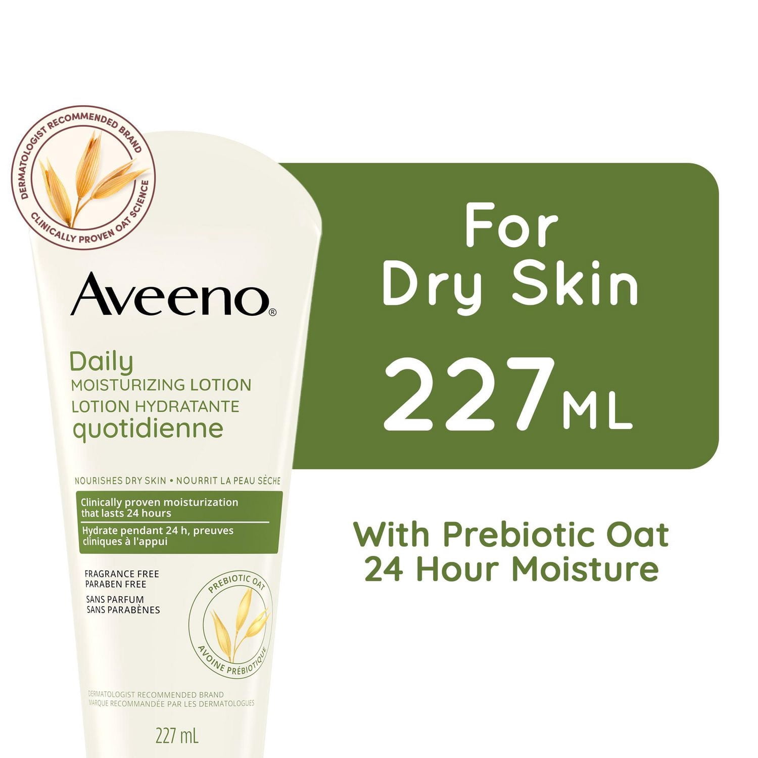 Aveeno Daily Moisturizing Lotion, Dry Skin, Non-Comedogenic, Prebiotic Oat, Daily Moisturizer, Fragrance Free