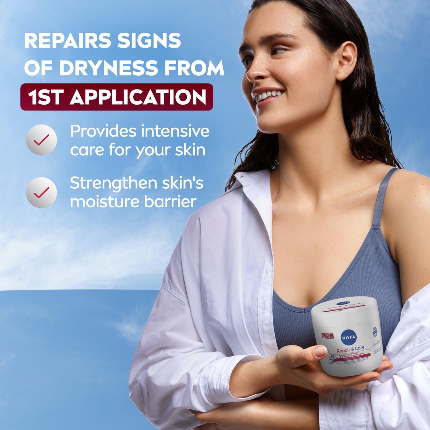 NIVEA Repair and Care Cream, 15% Glycerin + Urea Body Moisturizers, Very Dry Skin, 400mL Jar