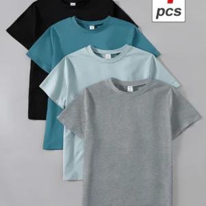 SHEIN 4pcs/Set Teen Boy Knitted Basic Resting Multicolor T-Shirt, School, Campus, College