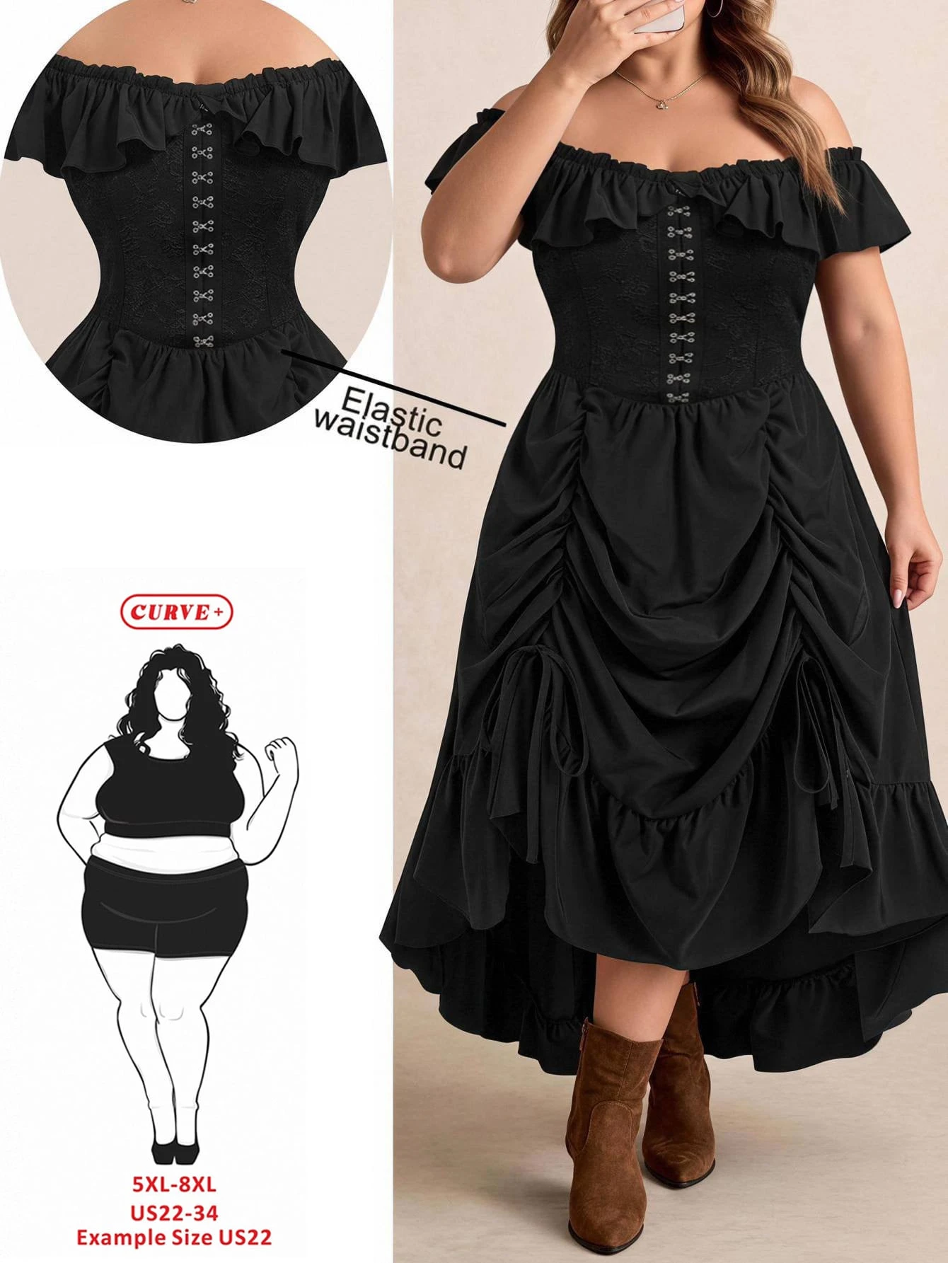 CURVE+ Goth 1960s Halloween Plus Size Costume Wedding Guest Party Dress Women Autumn 2026 22W Black