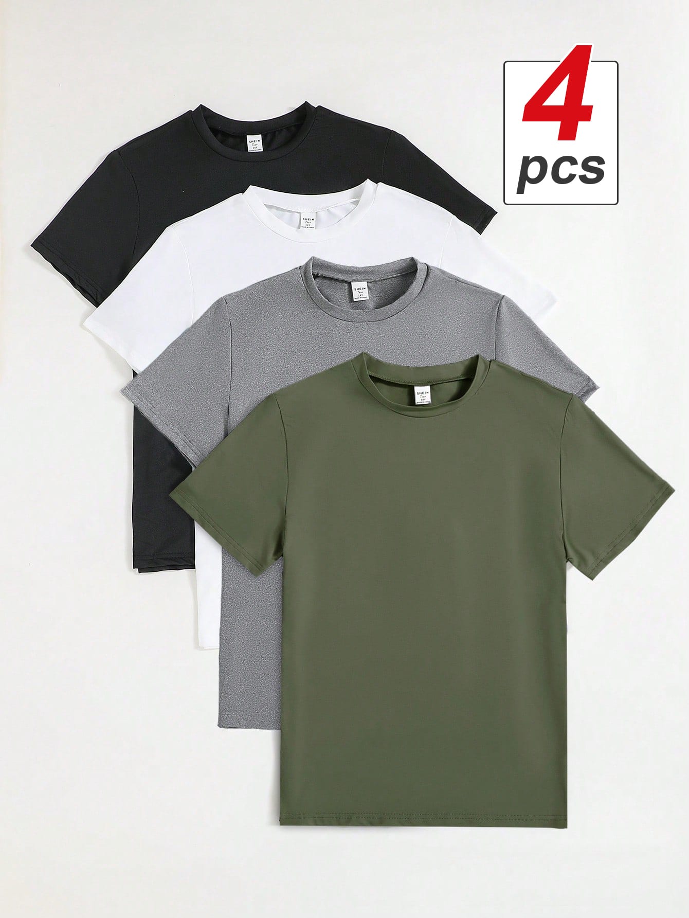 SHEIN 4pcs/Pack Teen Boy Plain Colored Short Sleeve T-Shirt For Daily Wear,Round Neck Soft Comfortable Tee,Summer,Beach,Back-To-School,Campus,College