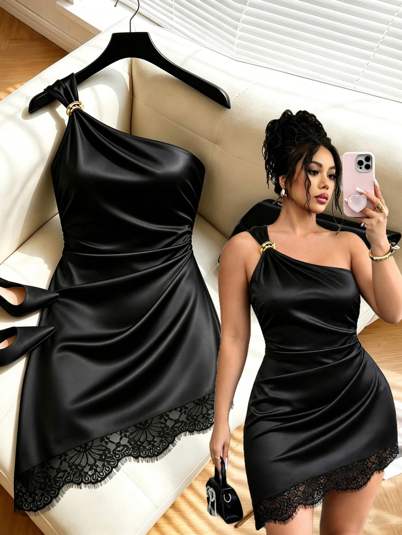 GlowEve CURVE Plus Size Women's Lace Patchwork One Shoulder Fashion Dress