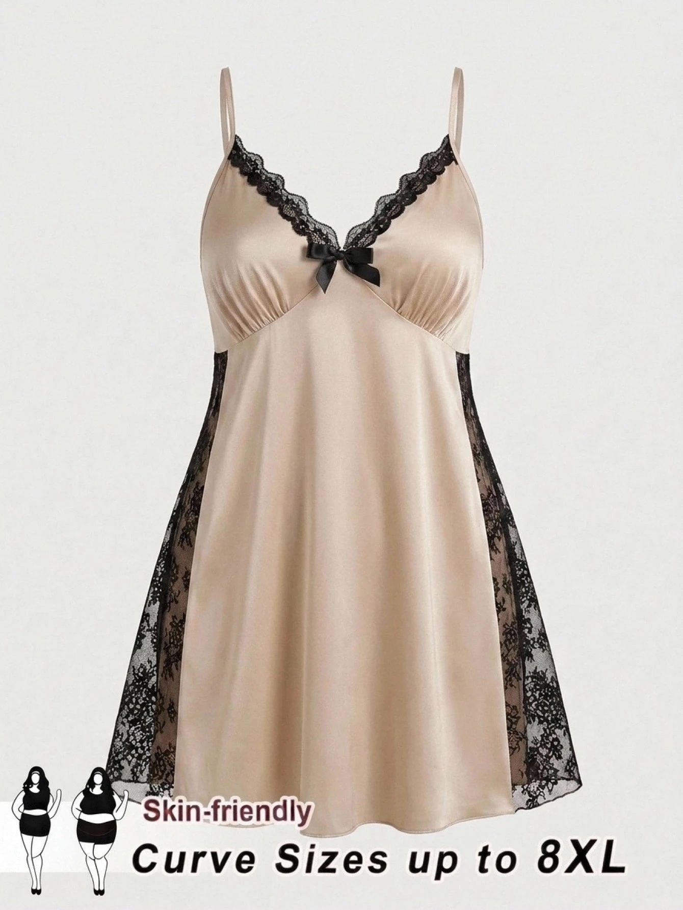 CURVE+ Plus Size Women's Satin & Lace Patchwork Sexy Dress